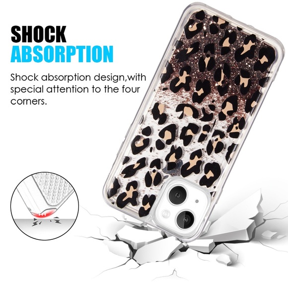 Leopard Glitter Waterfall Case iPhone 14 - Picture 3 of 6